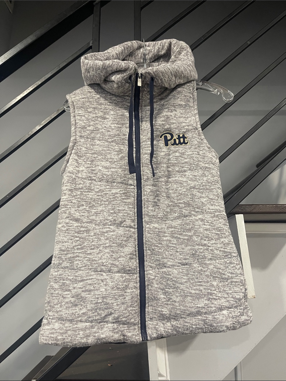 Antigua Pitt Panthers Heather Gray Zip Up Hooded Vest Small Collegiate Soft